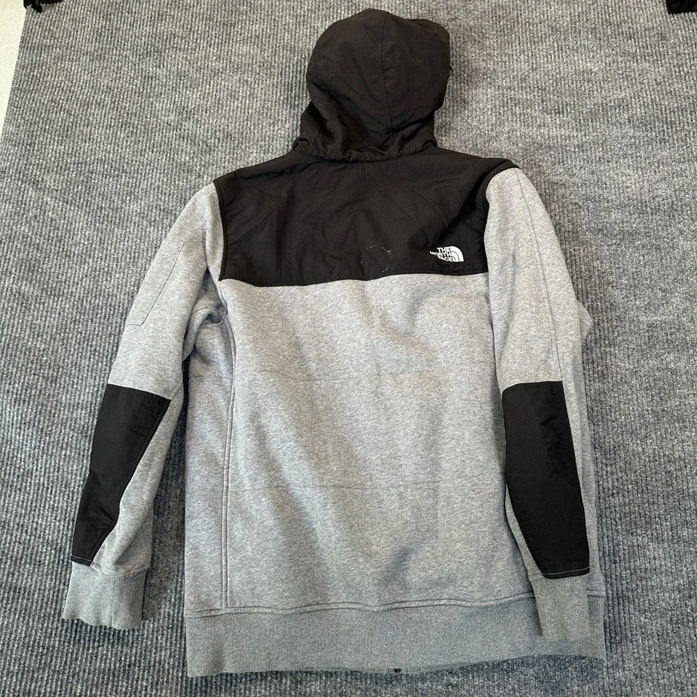 The North Face Mens Hooded Full Zip Jacket XL Grey Black Fleece Nylon Overlay